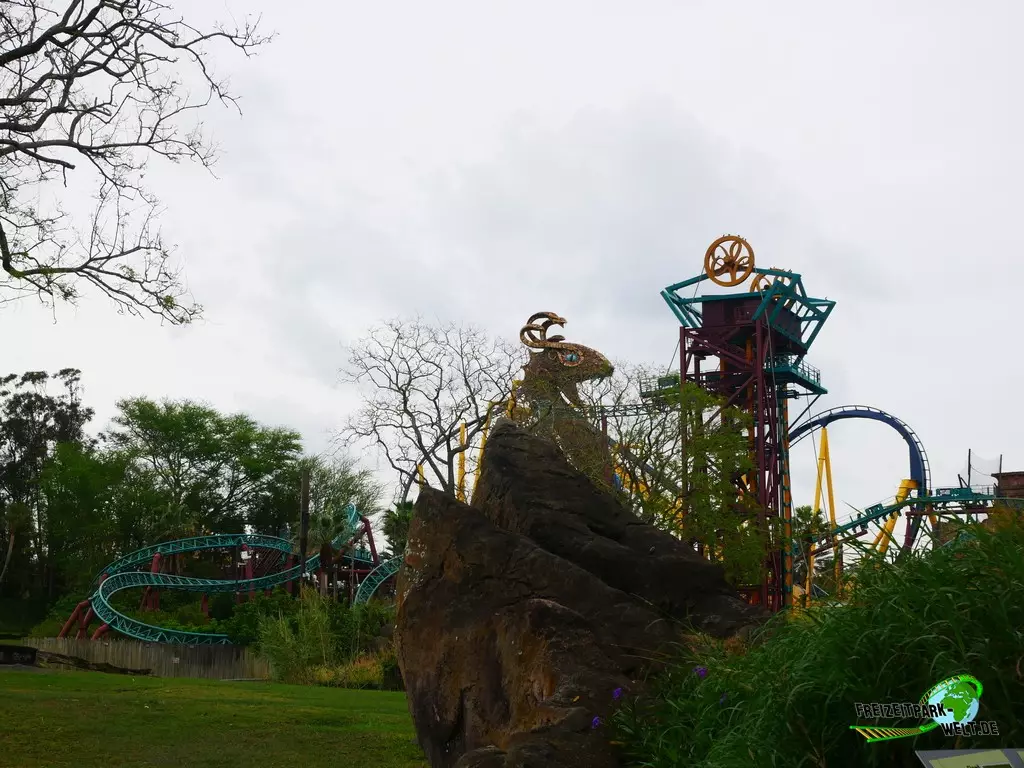 Cobra's Curse im Busch Gardens Tampa - 2022: Hier erkennt man einen Teil der schwungvollen Kurven im hinteren Bereich.